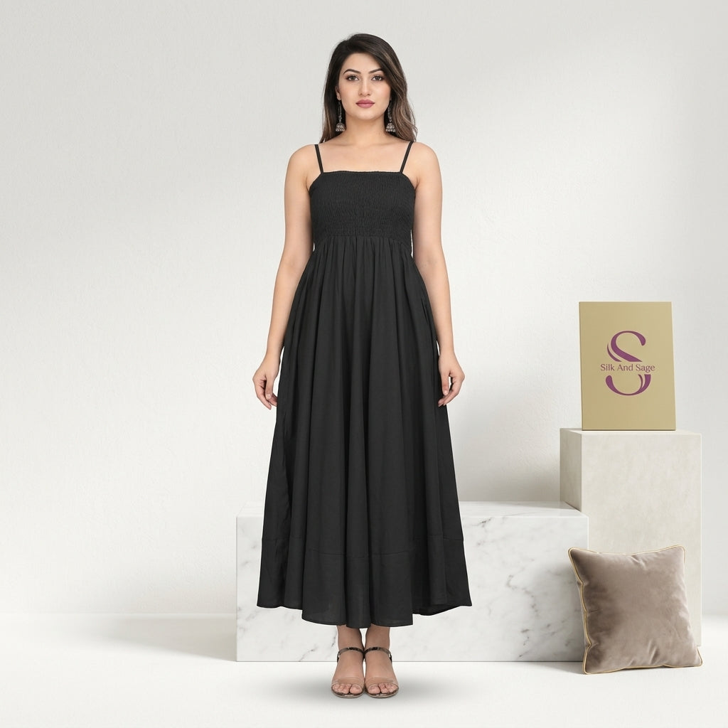 Women Maxi Black Full Length Dress